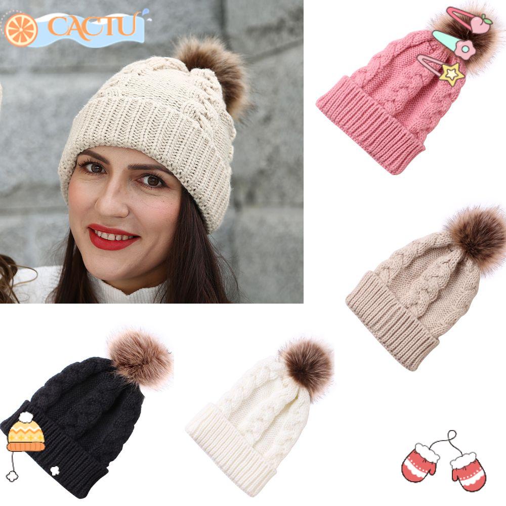 Mũ Thu Đông Đính Quả Bông Dễ Thương Xinh Xắn Dành Cho Nữ