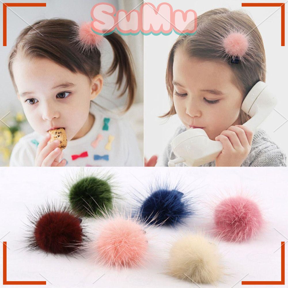 Kẹp Tóc Đính Bóng Lông Dễ Thương Cho Bé Gái