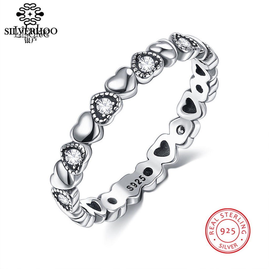 Nhẫn Mạ Bạc Trang Trí Hình Trái Tim Đính Đá Thời Trang Cho Nữ