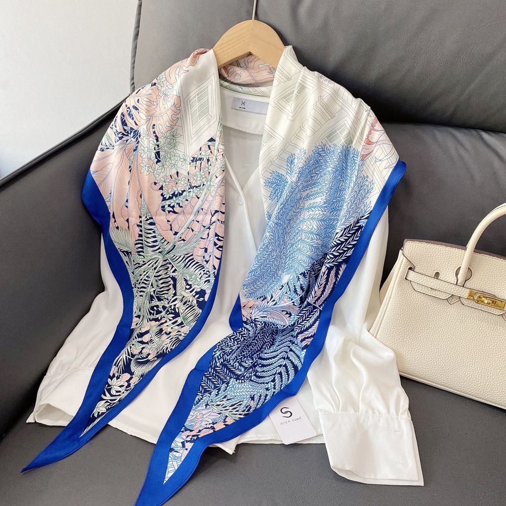 Hàng Mới Về Khăn Choàng Cổ Dài Ruy Băng Mỏng Họa Tiết Kim Cương Hình Học Hoa Cỏ Phong Cách Hàn Quốc Dành Cho Nữ