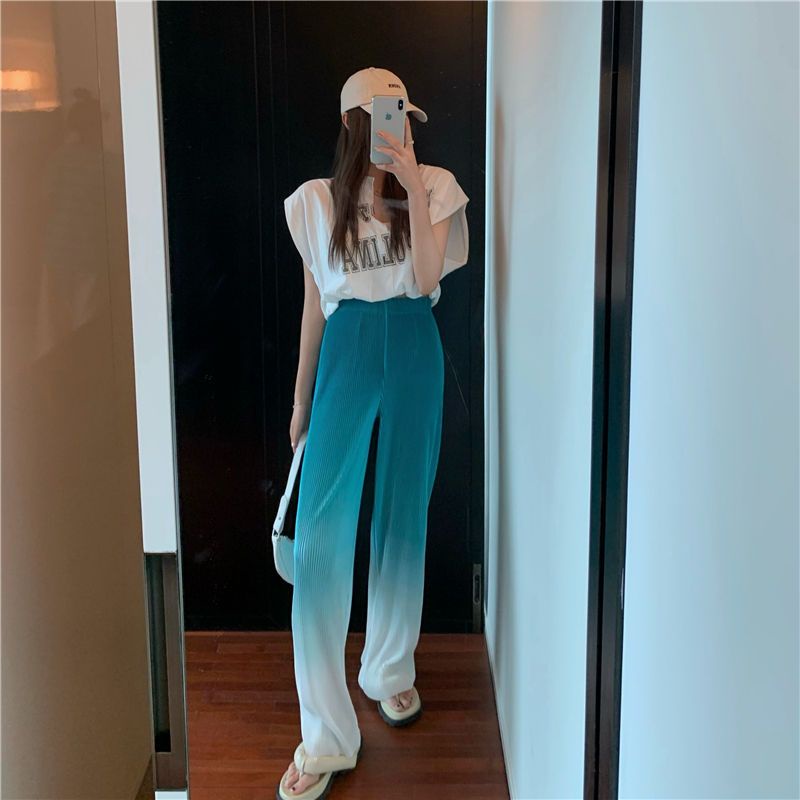 Quần Dài Ống Rộng Dáng Suông Lưng Cao Màu Nhuộm Gradient Phong Cách Hàn Quốc Thời Trang Cho Nữ