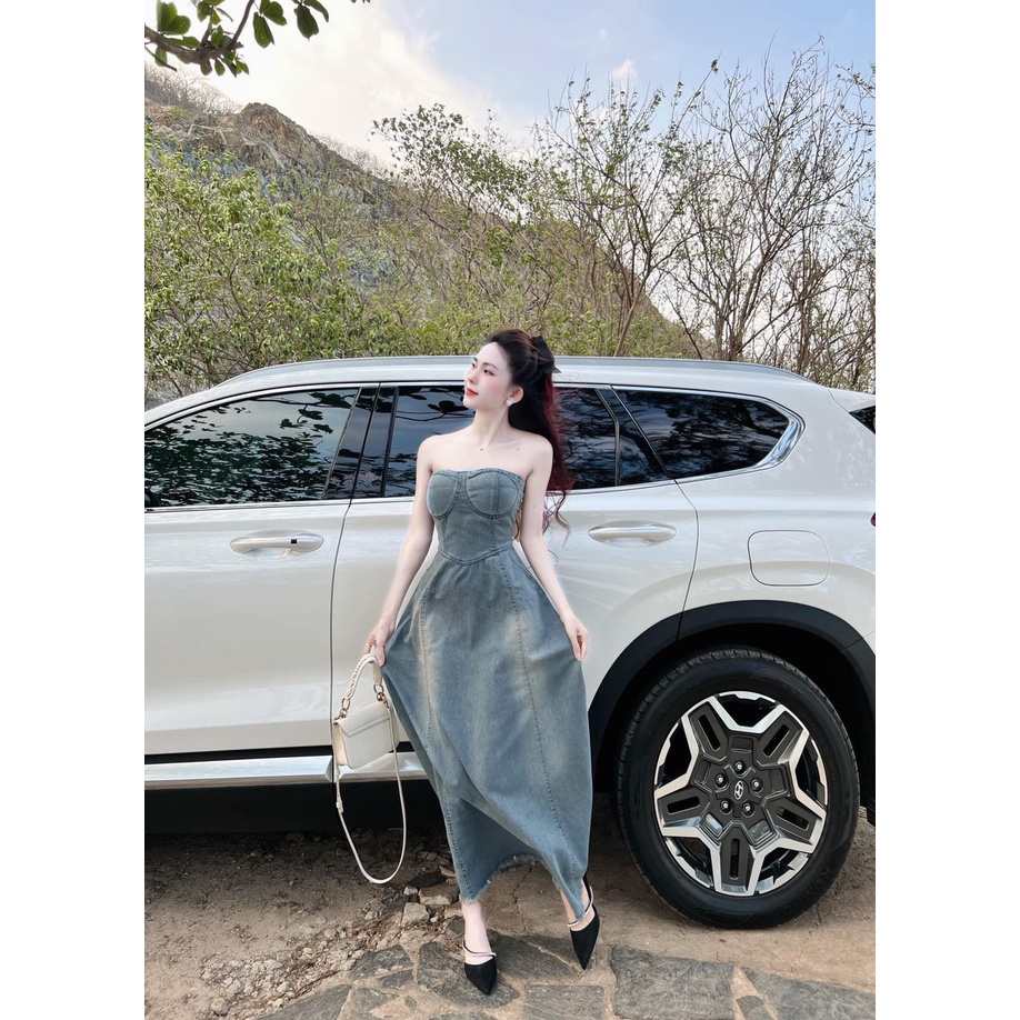 Bigsize Đầm jeans cúp dáng dài 55-95kg