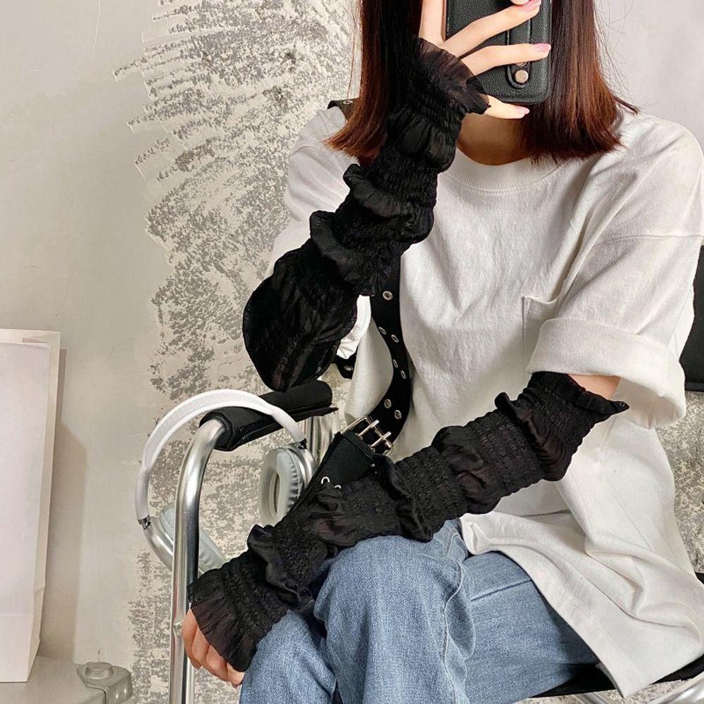 OCEANMAP Găng Cánh Tay Bằng Lụa Lạnh Mỏng Phối Ren Co Giãn Chống Nắng Và Tia UV Khi Lái Xe