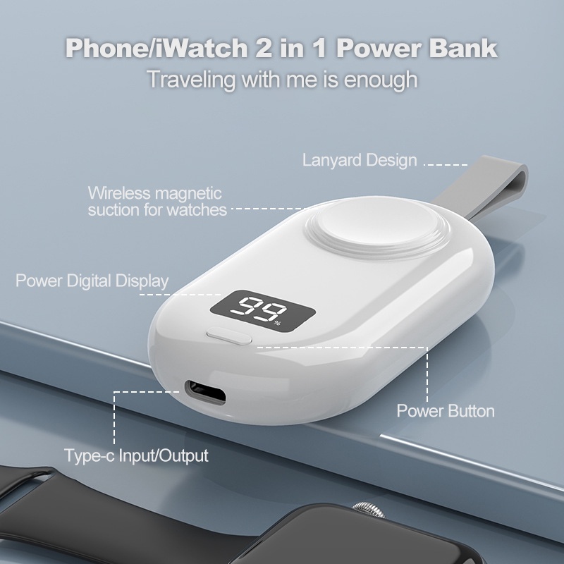 Pin Sạc Dự Phòng 2 Trong 1 2500mah Cho Apple Watch iWATCH 8 / 7 / 6