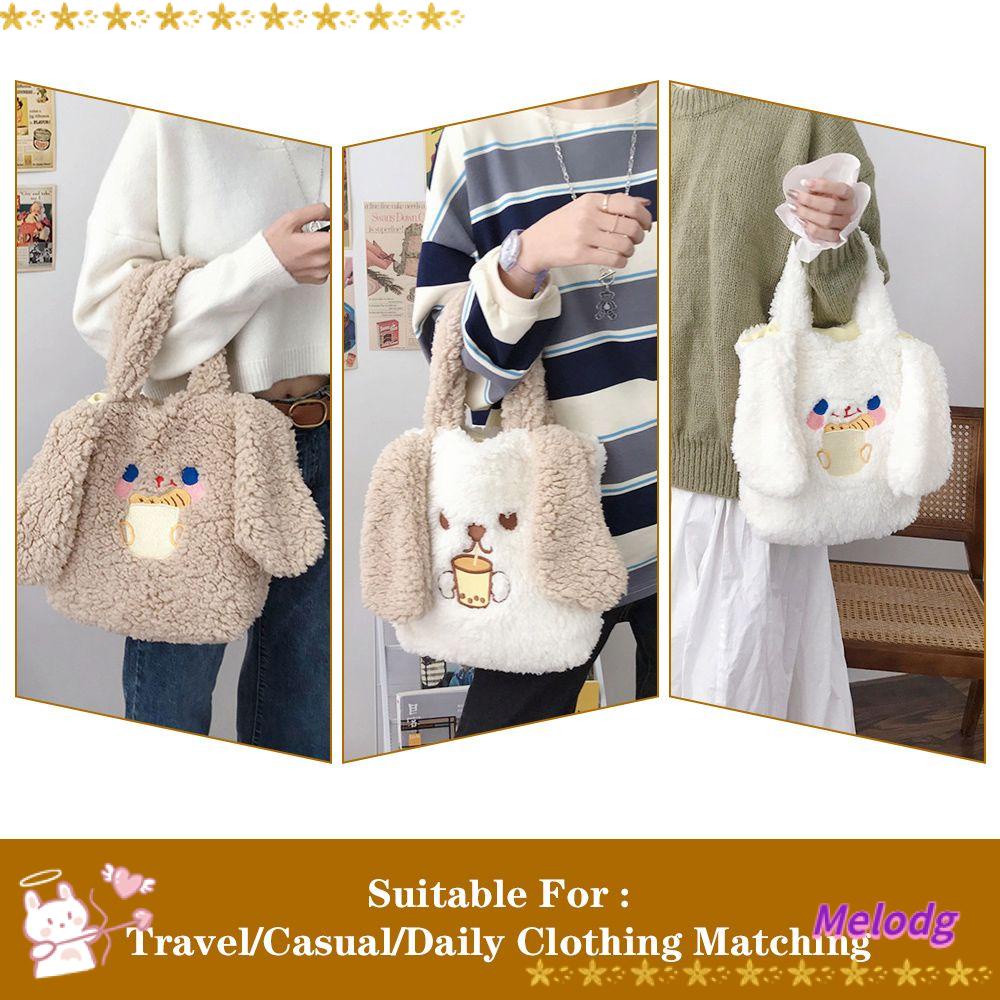 MELODG Túi Đeo Chéo Lông Xù Đính Tai Dài Họa Tiết Hoạt Hình Dễ Thương Thời Trang Mùa Đông