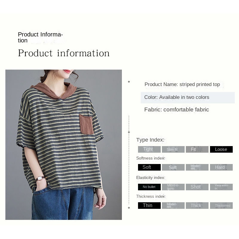 Áo Thun Cotton Tay Ngắn Dáng Rộng Có Nón Họa Tiết Kẻ Sọc Nhiều Màu Sắc Cho Nữ