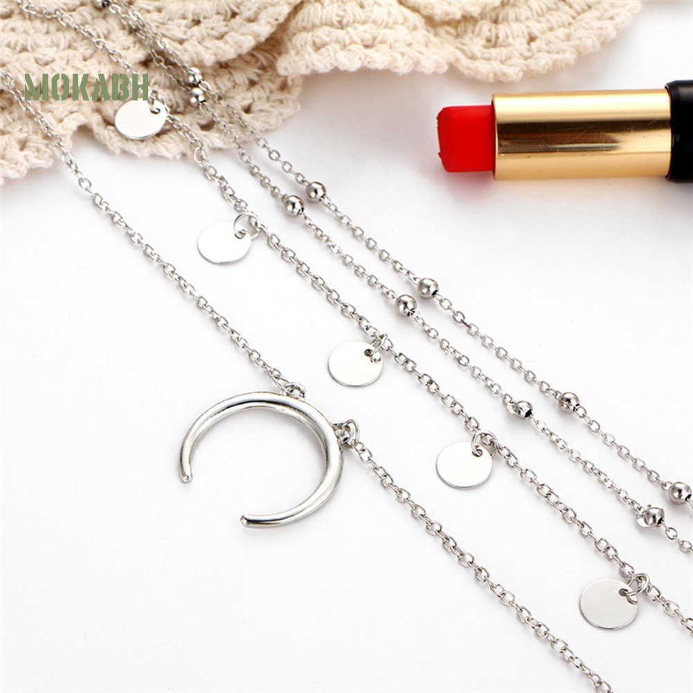 [Mok Abh] Vòng Cổ Choker Nhiều Tầng Với Mặt Dây Hình Mặt Trăng Phong Cách Boho Thời Trang