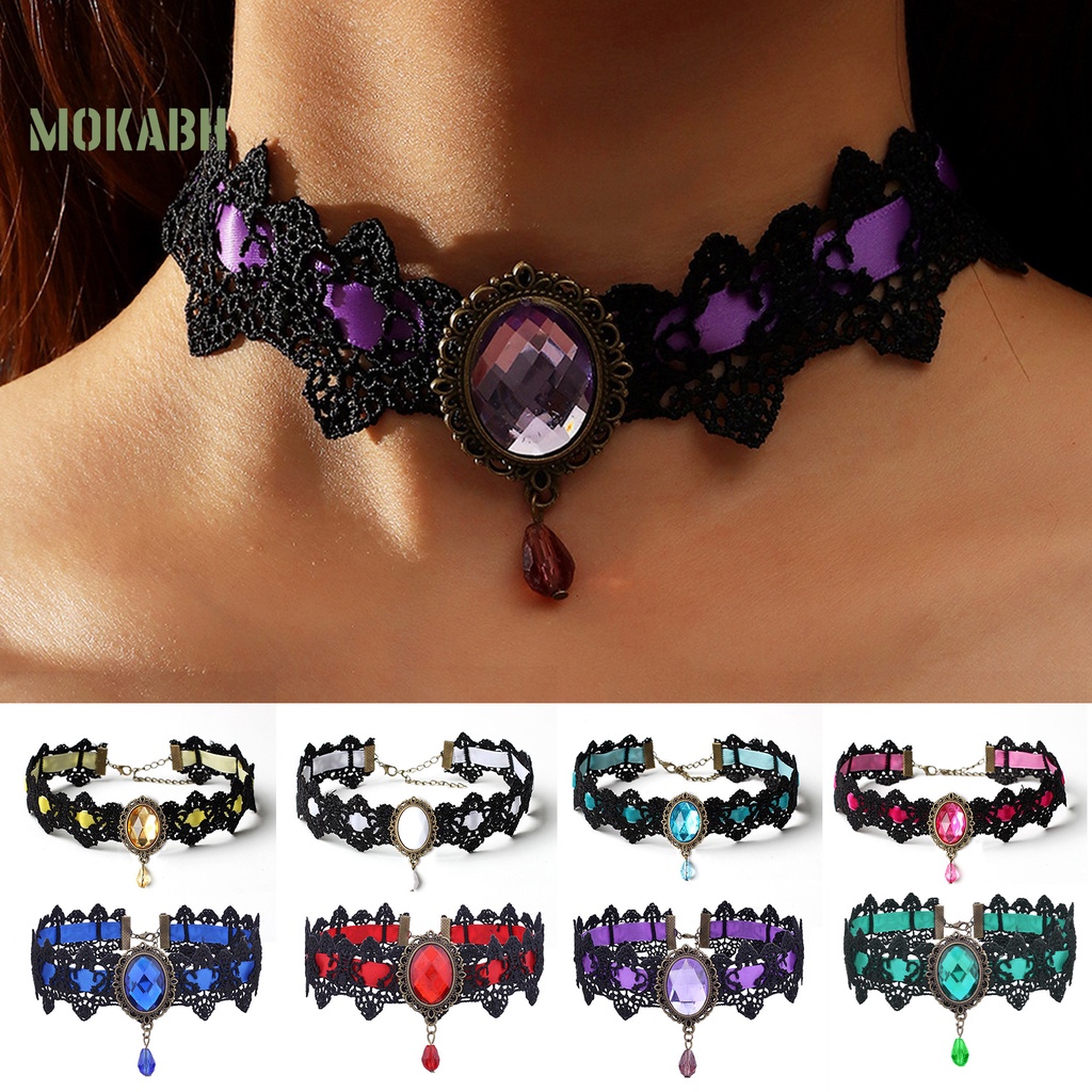 [Mok Abh] Vòng Cổ Choker Dây Bện Đính Đá Giả Phong Cách Gothic Punk