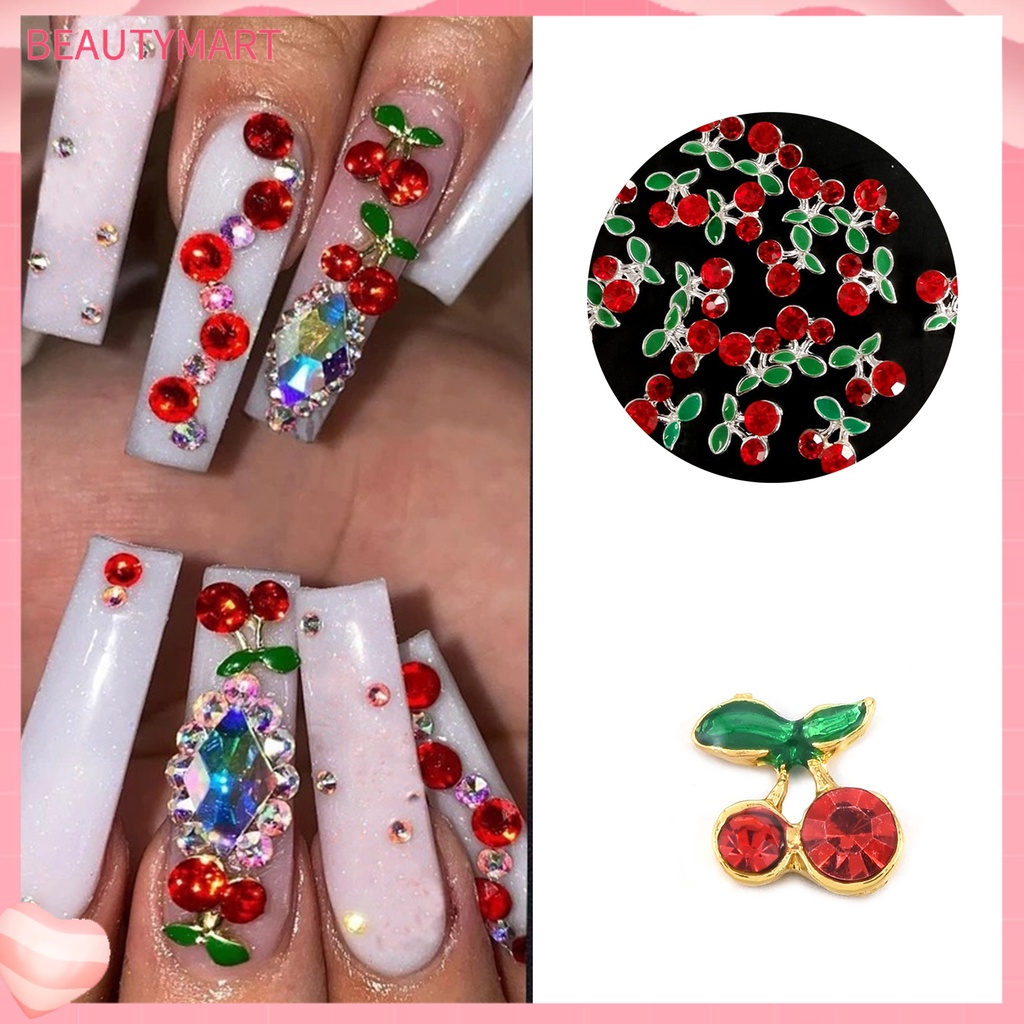 Set 10 Phụ Kiện Trang Trí Móng Tay Hình Quả Cherry 3D Bằng Hợp Kim DIY