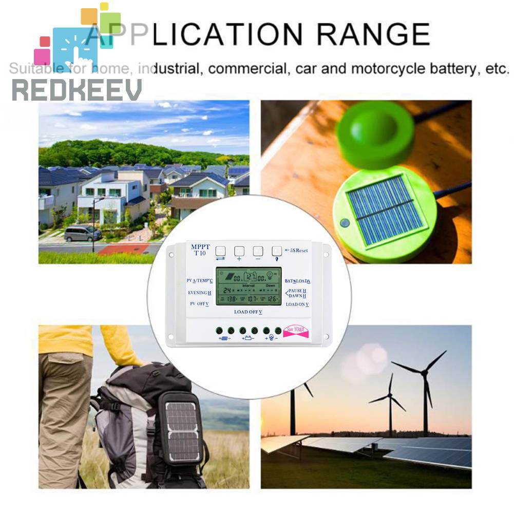 Bộ Điều Khiển Sạc Năng Lượng Mặt Trời 12V 24V 10A PWM Màn Hình LCD