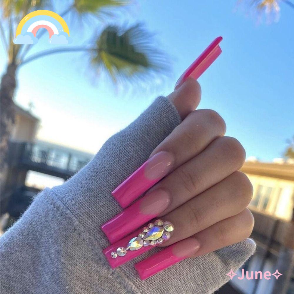 JUNE Bộ 24 Móng Tay Giả Che Phủ Toàn Diện Tháo Rời Được