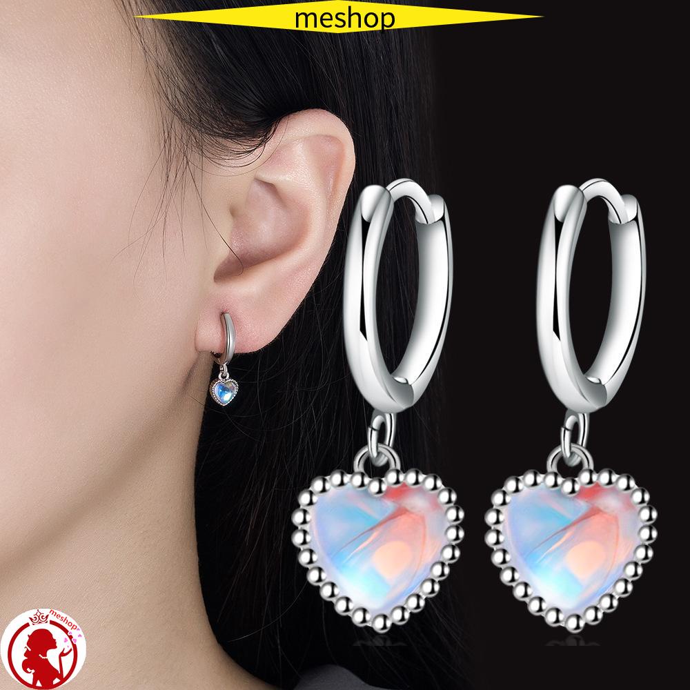 Set 2 Bông Tai Bạc 925 Hình Trái Tim Đính Đá Mặt Trăng Thời Trang Cho Nữ