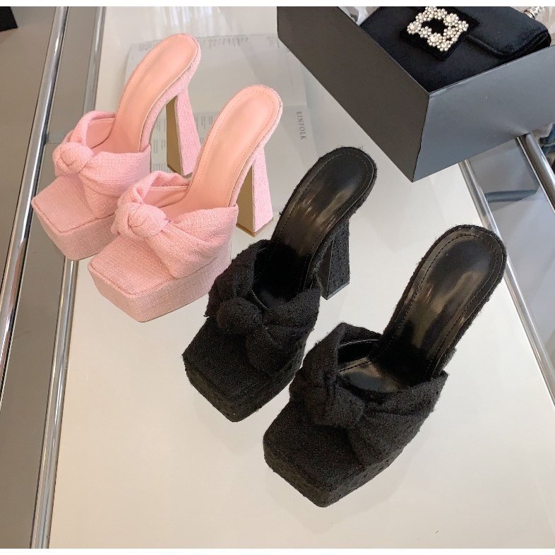 Giày Cao Gót Sandal Mũi Vuông Đế Dày Chống Nước Mẫu Mới 2023 Phong Cách Âu Mỹ Cho Nữ