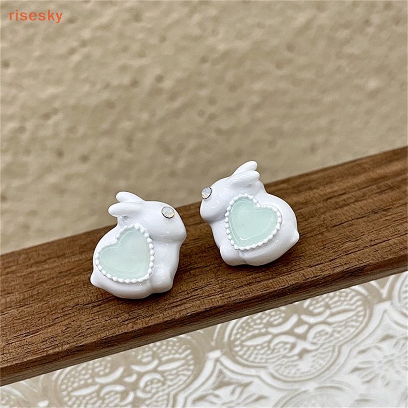 Bông Tai Hình Thỏ Hoạt Hình Trái Tim Pha Lê Ngọt Ngào Cho Nữ