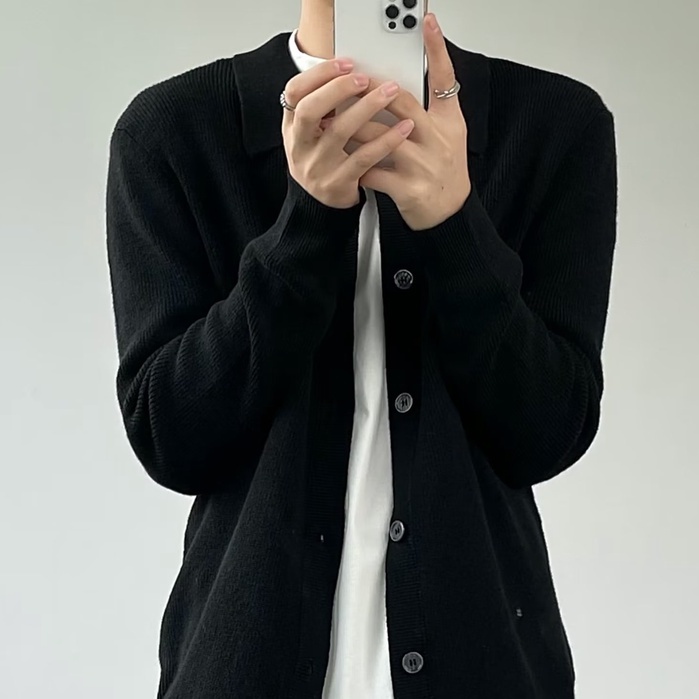 Áo Sweater Dệt Kim Tay Dài Cổ Gập Đơn Giản Màu Trơn Phong Cách Hàn Quốc Thời Trang Cho Nam