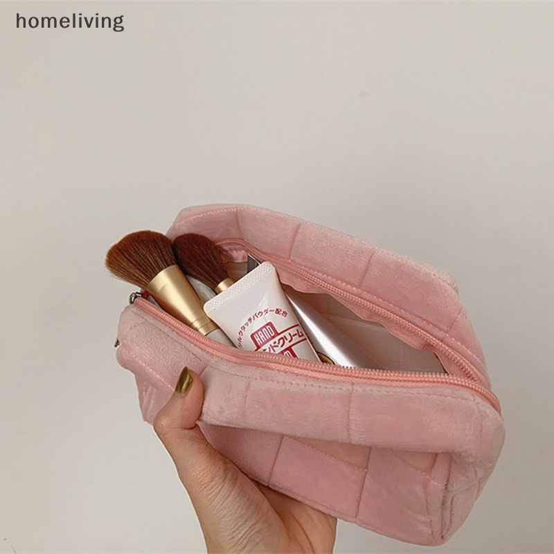 Túi Đựng Mỹ Phẩm Trang Điểm Màu Trơn Khóa Kéo Tiện Dụng