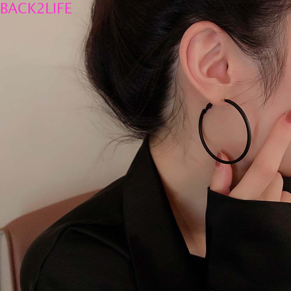 BACK2LIFE Bông Tai Hình Tròn Lớn Bằng Hợp Kim Màu Đen Phong Cách Hàn Quốc Tinh Tế Thời Trang Cho Nữ