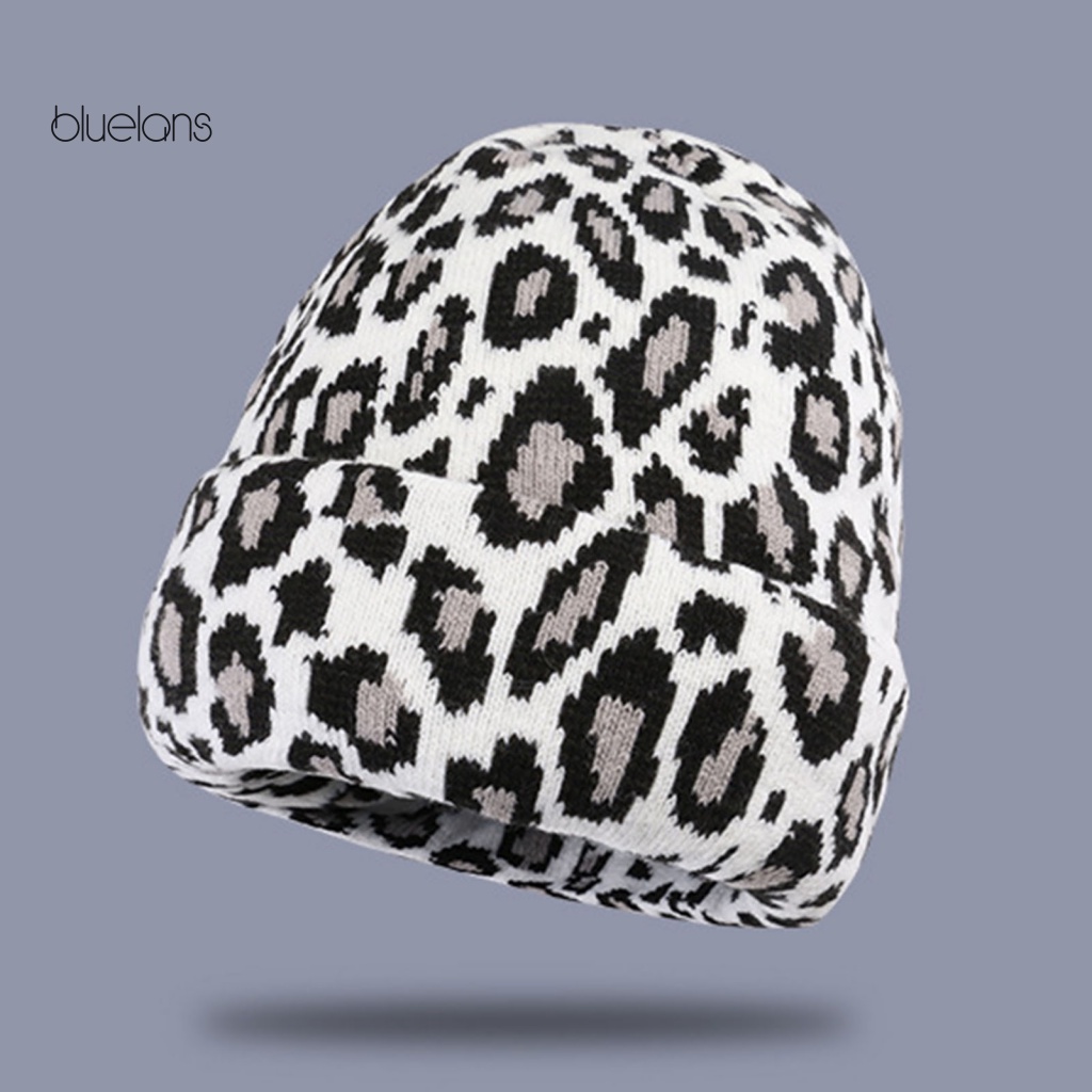 Mũ beanie Dày Không Vành In Họa Tiết Da Báo Phong Cách Hàn Quốc Cho Nữ