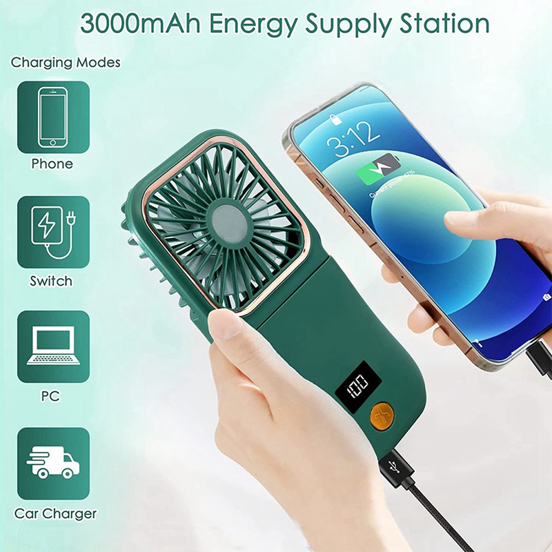 Quạt Mini 3000MAh 3 Tốc Độ Kèm Giá Đỡ Điện Thoại Và Sạc Dự Phòng Tiện Dụng