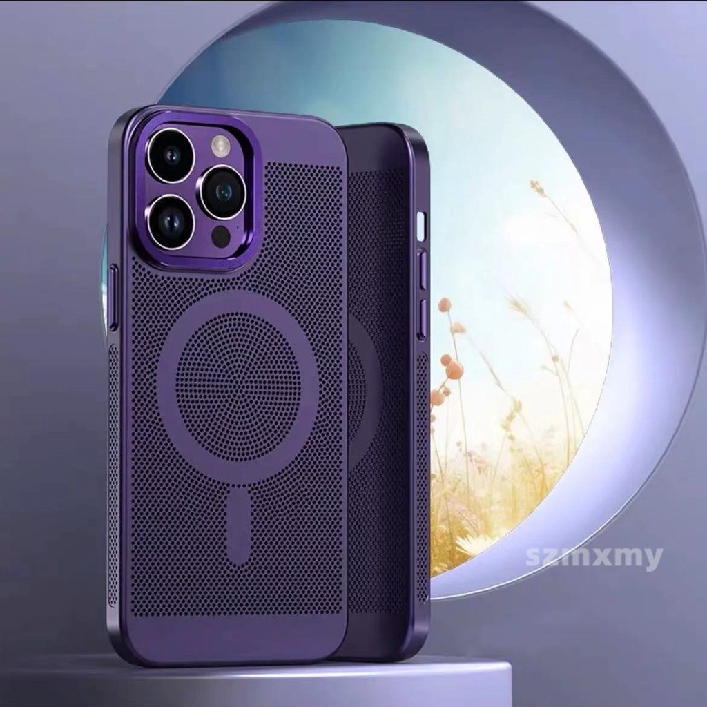 Ốp Điện Thoại Kim Loại Hít Nam Châm Tản Nhiệt Thoáng Khí Màu Kẹo Cho IPhone 14 Plus 13 12 11 Pro Max