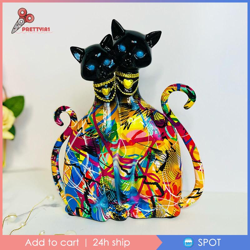 [Prettyia1] Tượng Mèo Graffiti Resin Trang Trí Tủ Quà Cưới Thanh Lịch