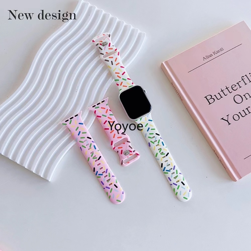 Dây Đeo Silicon Màu Cầu Vồng Thoáng Khí 41mm 45mm 40mm 44mm 38mm 42mm Cho iWatch Serie 8 7 SE 6 5 3 Ultra 49mm