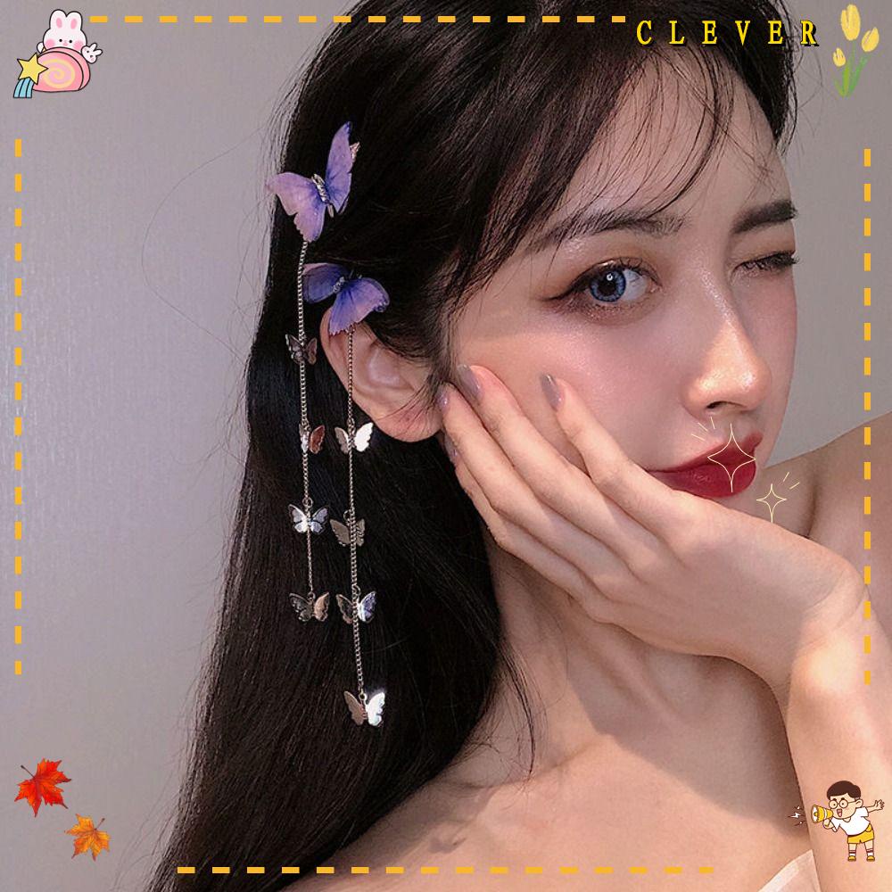 1 Cặp Kẹp Tóc Tua Rua Hình Bướm Bằng Hợp Kim Đính Đá Phong Cách Vintage Thanh Lịch Dành Cho Nữ