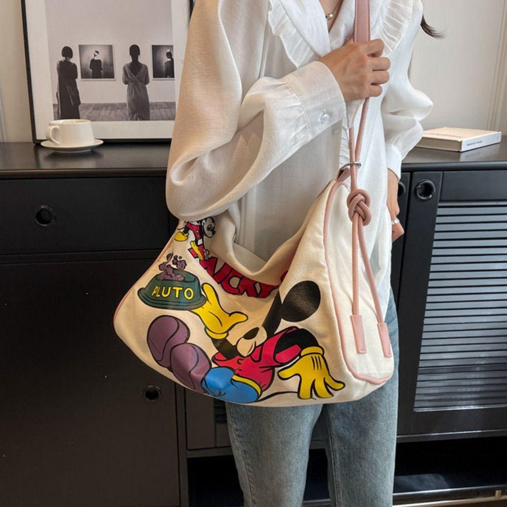 Túi Xách Canvas Cỡ Lớn In Họa Tiết Hoạt Hình Mickey Thời Trang Cho Học Sinh
