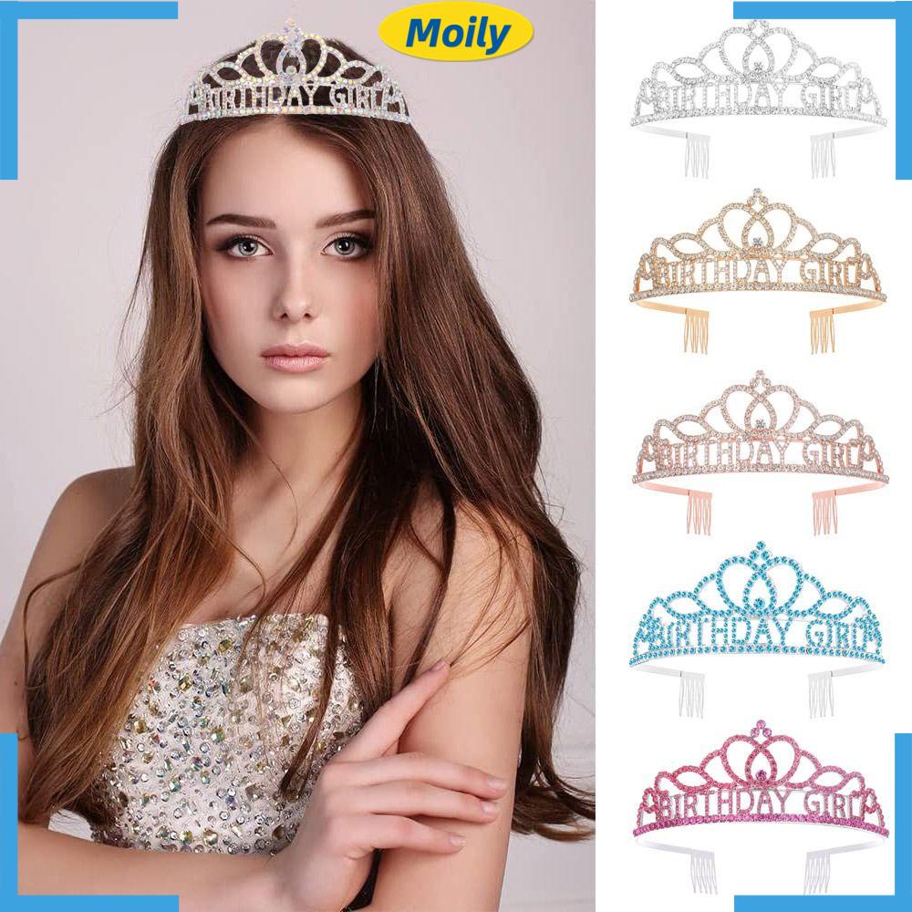 MOILYVN Vương Miện Công Chúa Bằng Bạc Đính Đá Pha Lê