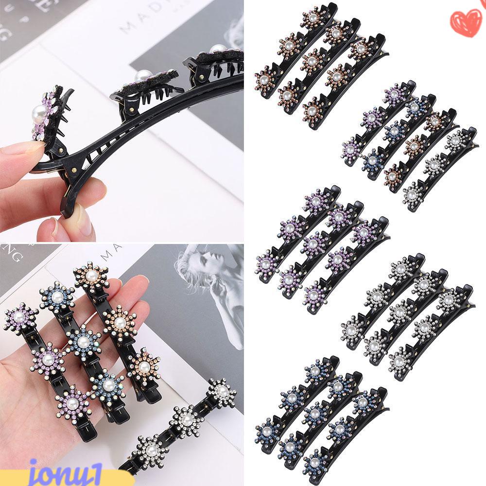 JONYE Bộ 3 / 4 Kẹp Tóc Vải Satin Họa Tiết Bông Tuyết Đính Đá Thời Trang Cho Nữ