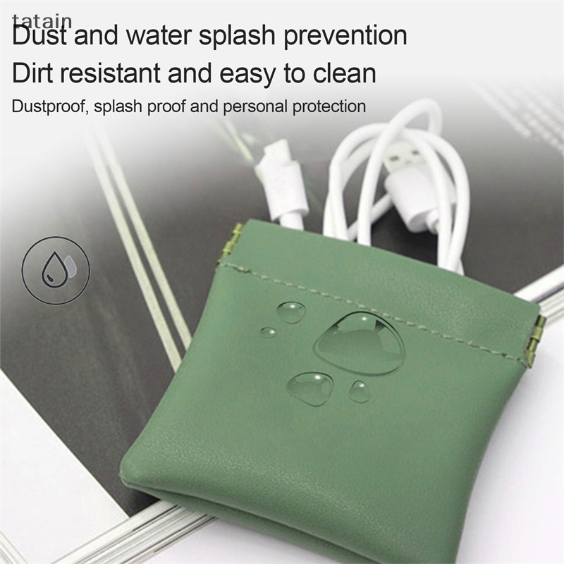 Tatain Túi Da Đựng Trang Sức Chìa Khóa Tiền Xu Tai Nghe Tự Động Đóng Kín