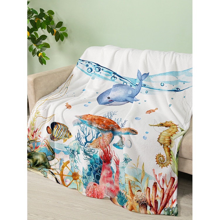 Chăn Flannel Mềm Mại Thoải Mái Chủ Đề Nàng Tiên Cá Đại Dương Đa Năng Chất Lượng Cao Trang Trí Nội Thất Hoặc Chăn Trải Ghế Sofa Gia Đình Phong Cách Đại Dương Trẻ Trung