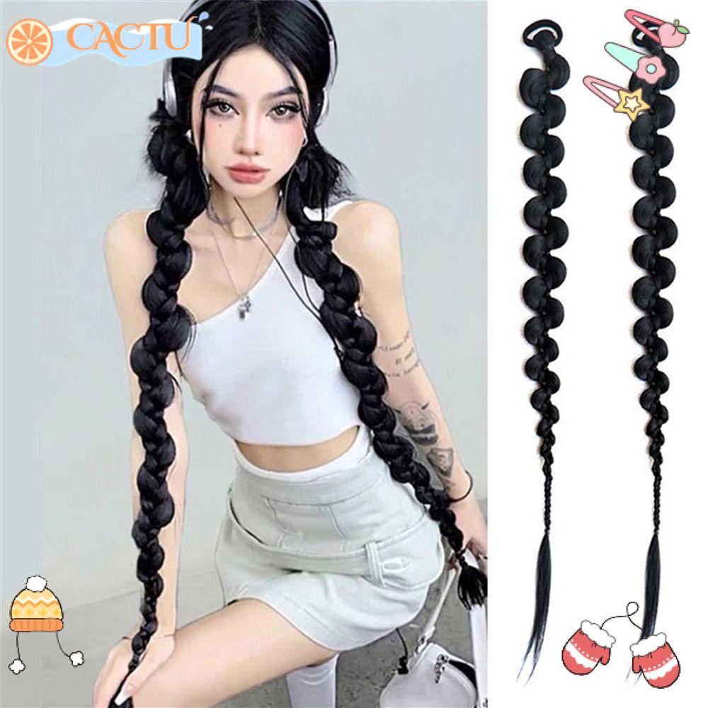 CACTU Bím Tóc Giả Thắt Bím Bằng Sợi Tổng Hợp