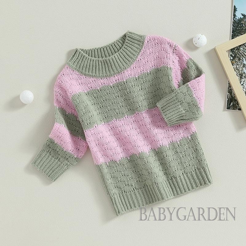Áo Sweater Dệt Kim Tay Dài Cổ Tròn Màu Sắc Tương Phản Thời Trang Mùa Thu Cho Bé / 6 Tháng-3 Tuổi