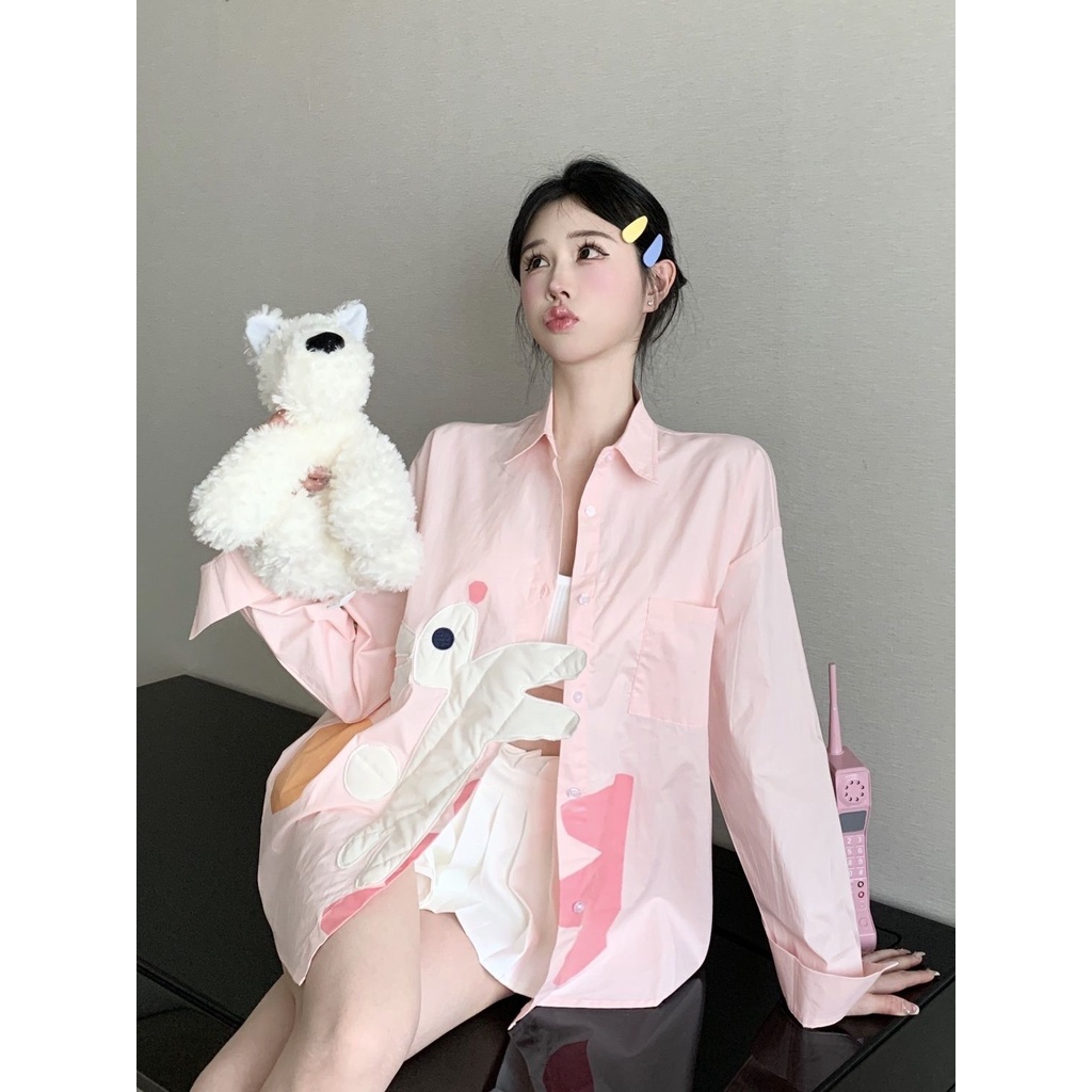 Áo Sơ Mi Tay Dài Màu Hồng Thời Trang Cho Nữ