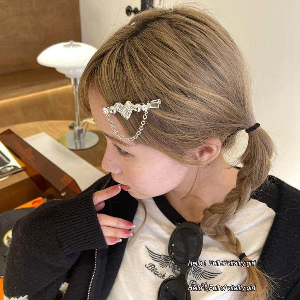 Kẹp Tóc Tua Rua Y2k Hình Trái Tim Màu Bạc Phong Cách Punk Cho Nữ