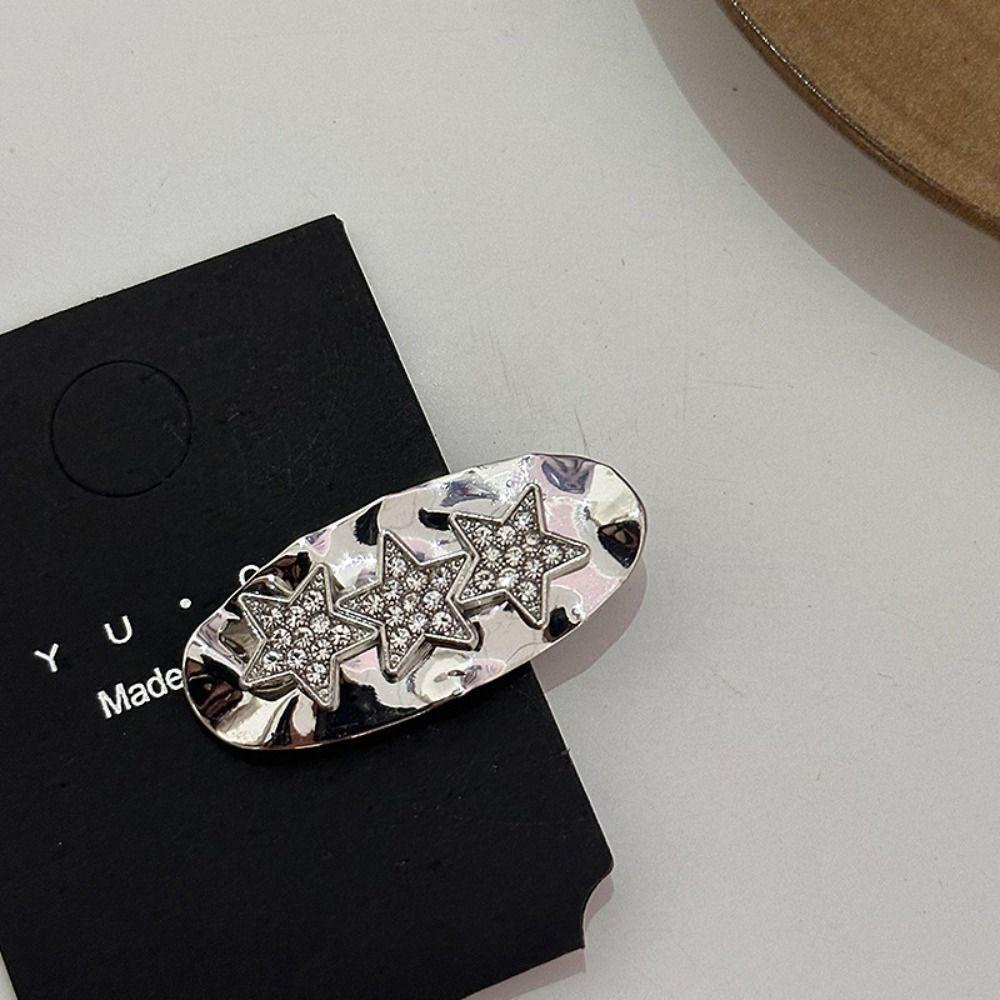 Kẹp Tóc Hình Ngôi Sao / Trái Tim Bằng Kim Loại Màu Bạc Cá Tính Cho Nữ