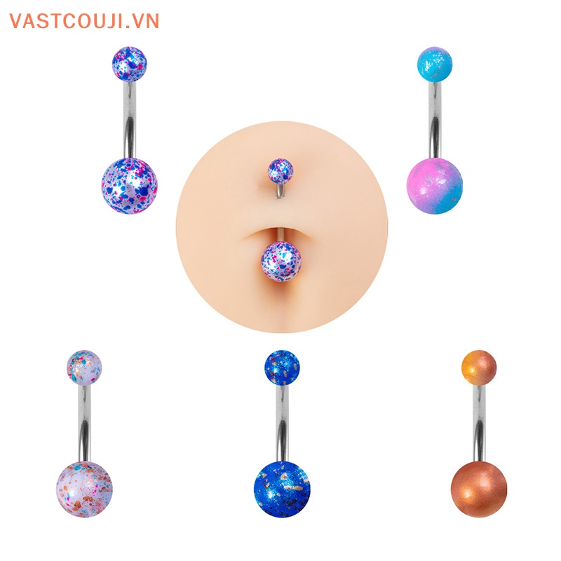 Set 5 Khuyên Rốn Bằng Thép Không Gỉ Acrylic Sơn Màu Sáng Tạo