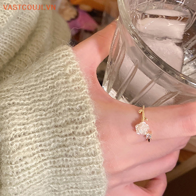 Nhẫn Hở Hình Hoa Hồng Đen Đính Đá Zircon Có Thể Điều Chỉnh Kích Cỡ Phong Cách Hàn Quốc Cho Nữ