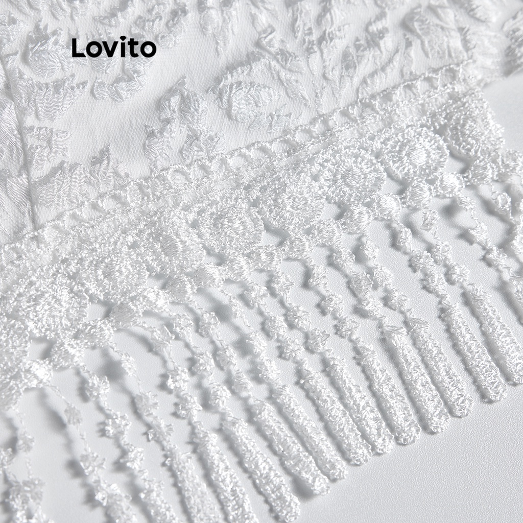 Lovito Áo ba lỗ phối ren phóng đại kiểu boho trơn cho nữ L55AD105 (Trắng)