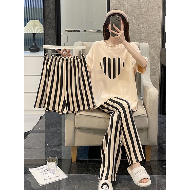 Bộ Đồ Ngủ Ba Món Dáng Rộng Phong Cách Hàn Quốc Thời Trang Xuân Thu Cho Nữ