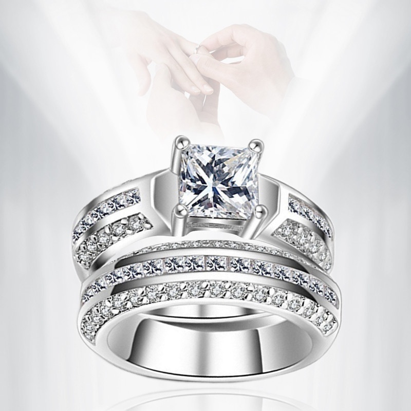 Ygt 1 Cặp Nhẫn Cưới Màu Bạc Hình Oval Sang Trọng Dành Cho Nữ