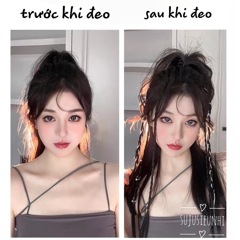 (12 mẫu) 1 lọn tóc giả tết sẵn dạng kẹp cài khoen chữ thập, trái tim, đủ hình ngộ nghĩnh phong cách RYVN