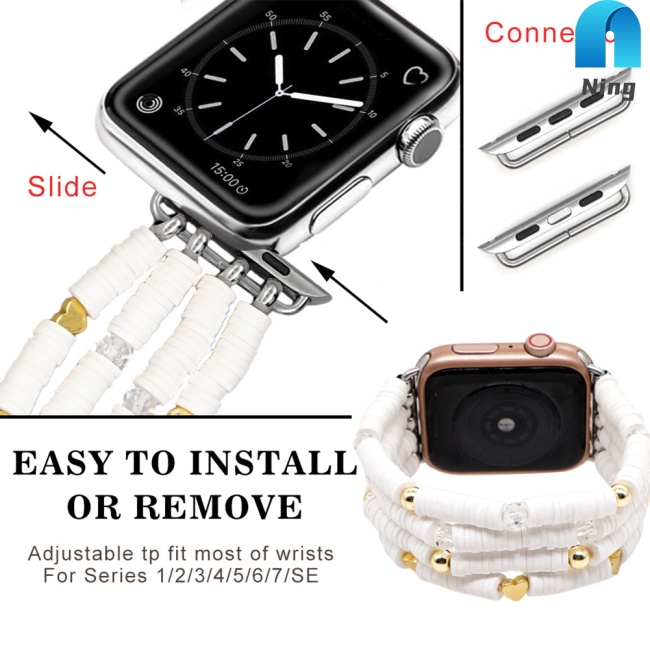 Dây Đeo Thay Thế Dạng Chuỗi Hạt Mềm Co Giãn Phong Cách Boho Cho Iwatch