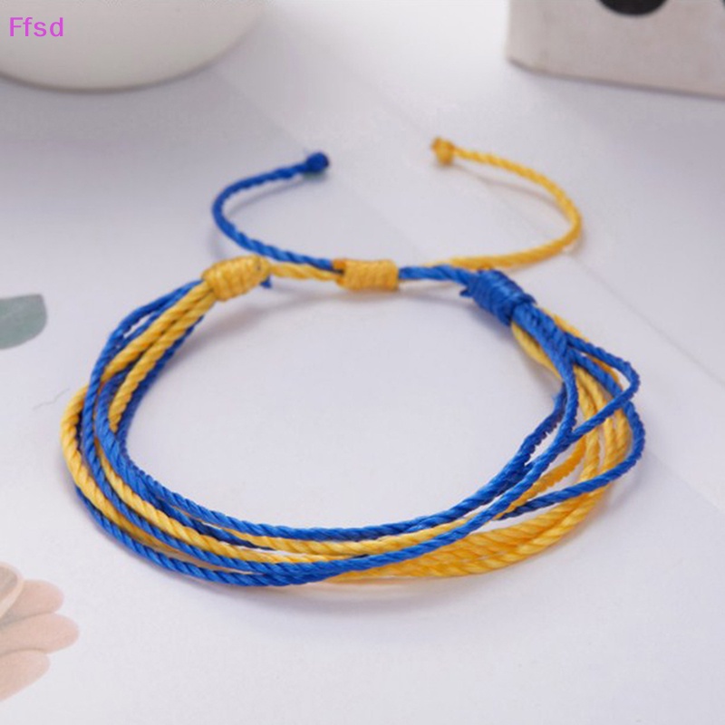 {Ffsd} Vòng Tay Dây Bện Gắn Mặt Hình Lá Cờ Màu Xanh Dương / Vàng Làm Thủ Công Cho Nam Và Nữ Bán Chạy