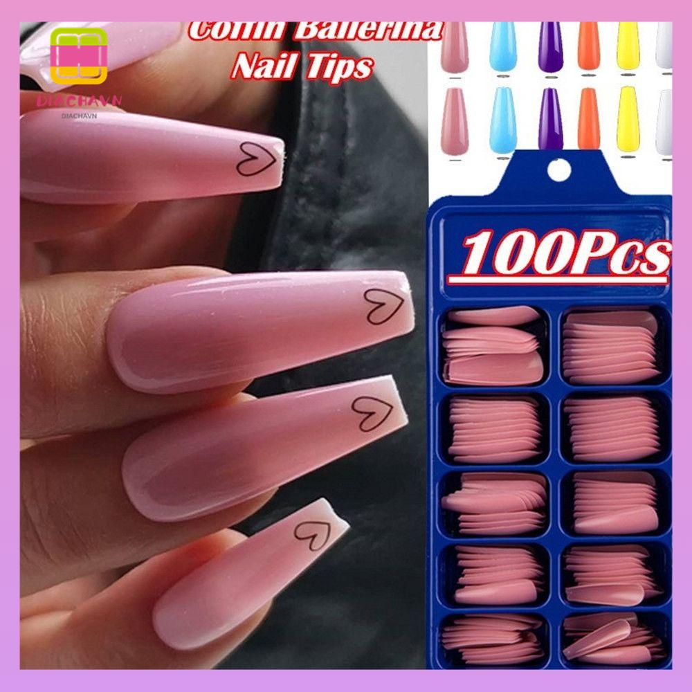 DIACHAVN Bộ 100 Móng Tay Giả Múa Ba Lê Ốp