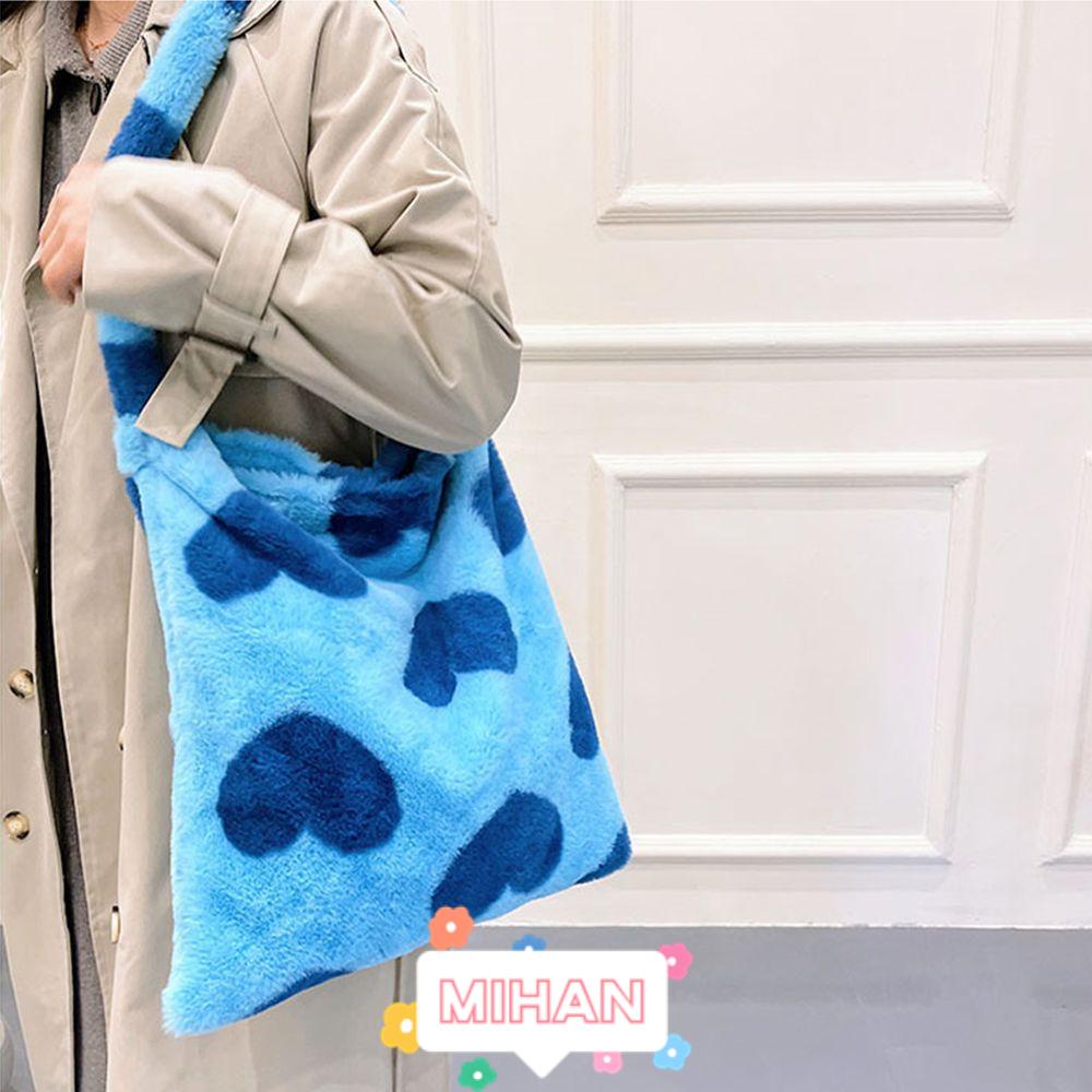 MIHAN1 Túi Xách Lông Nhung Mềm Mại Họa Tiết Trái Tim