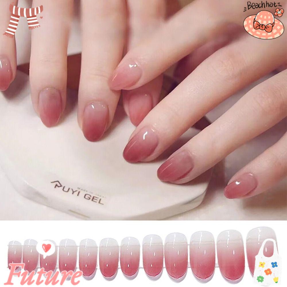 Móng Tay Giả Hình Tròn Màu Gradient Phong Cách Pháp Cho Nữ