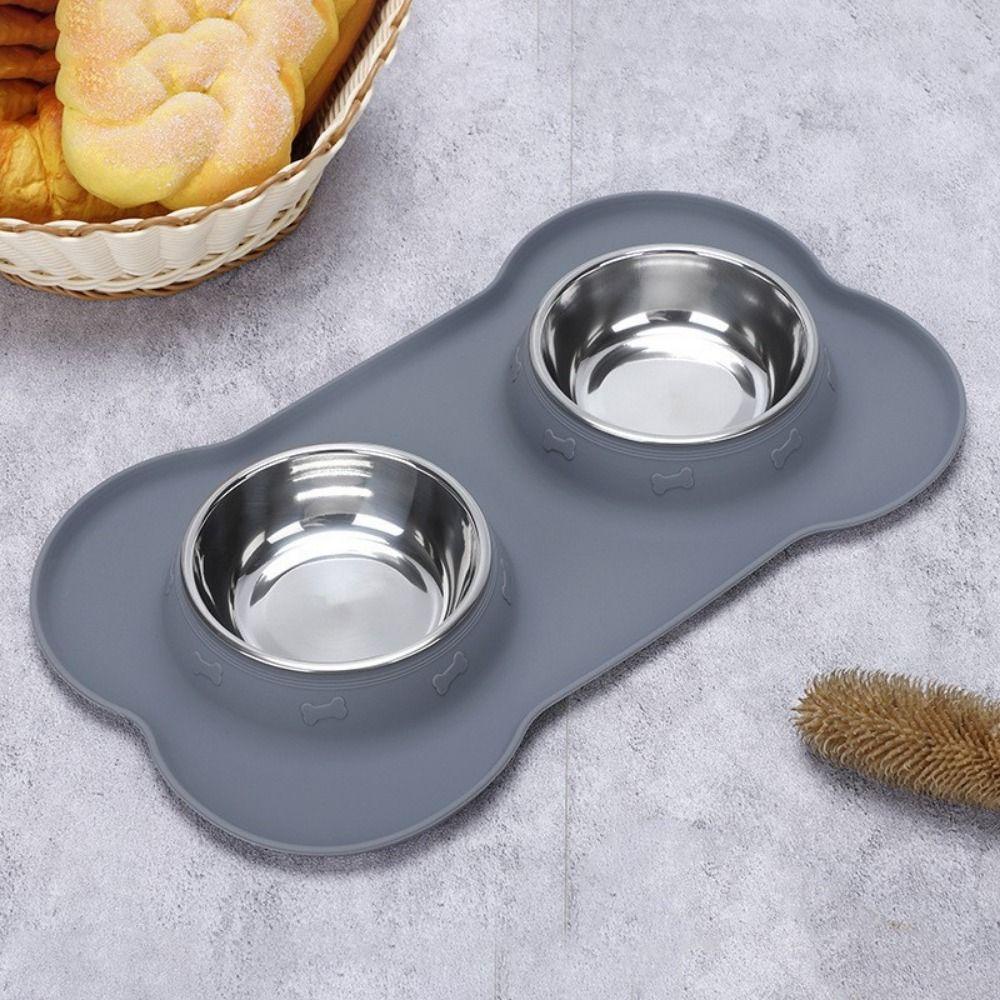 JANE Bát Đựng Thức Ăn Nước Uống Hai Ngăn Bằng Thép Không Gỉ Và Silicone Chống Tràn Chống Trượt Cho Thú Cưng