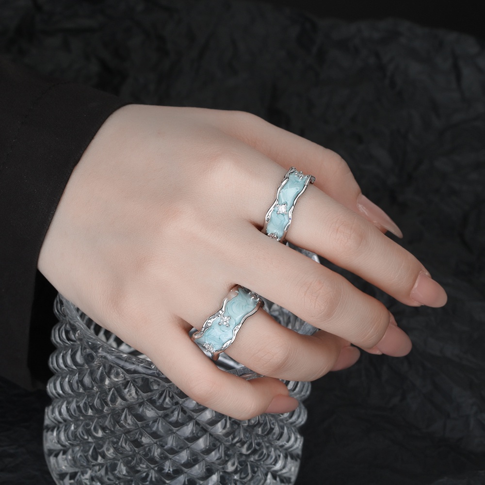 Nhẫn Đính Kim Cương Xanh Phong Cách Hip Hop Đường Phố Cá Tính Cho Nam Và Nữ